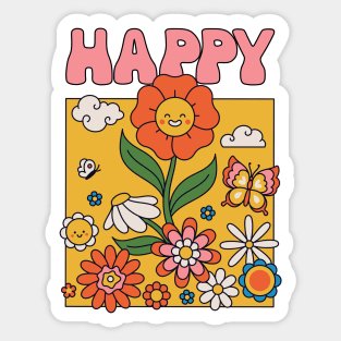 Happy groovy flower children colorful lettering Sticker